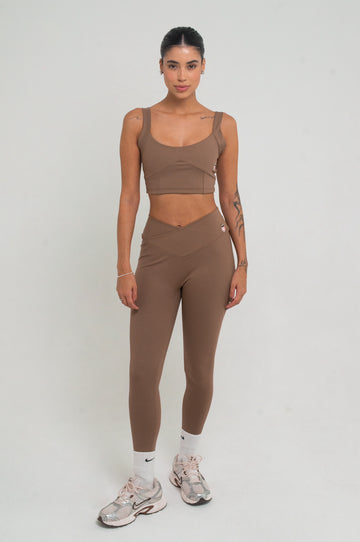 legging com cós transpassado na cor marrone