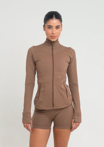 jaqueta compressora com bolso na cor marrone