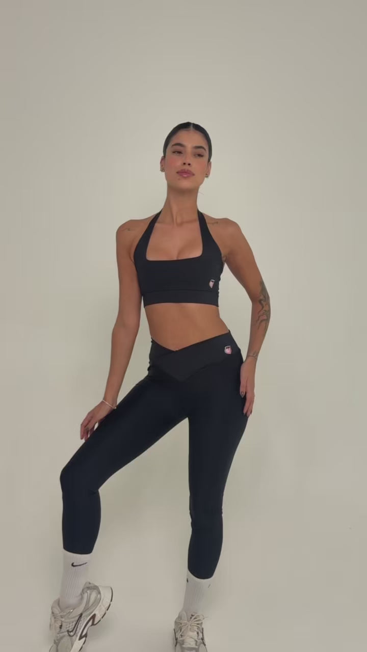 legging com cós transpassado na cor black